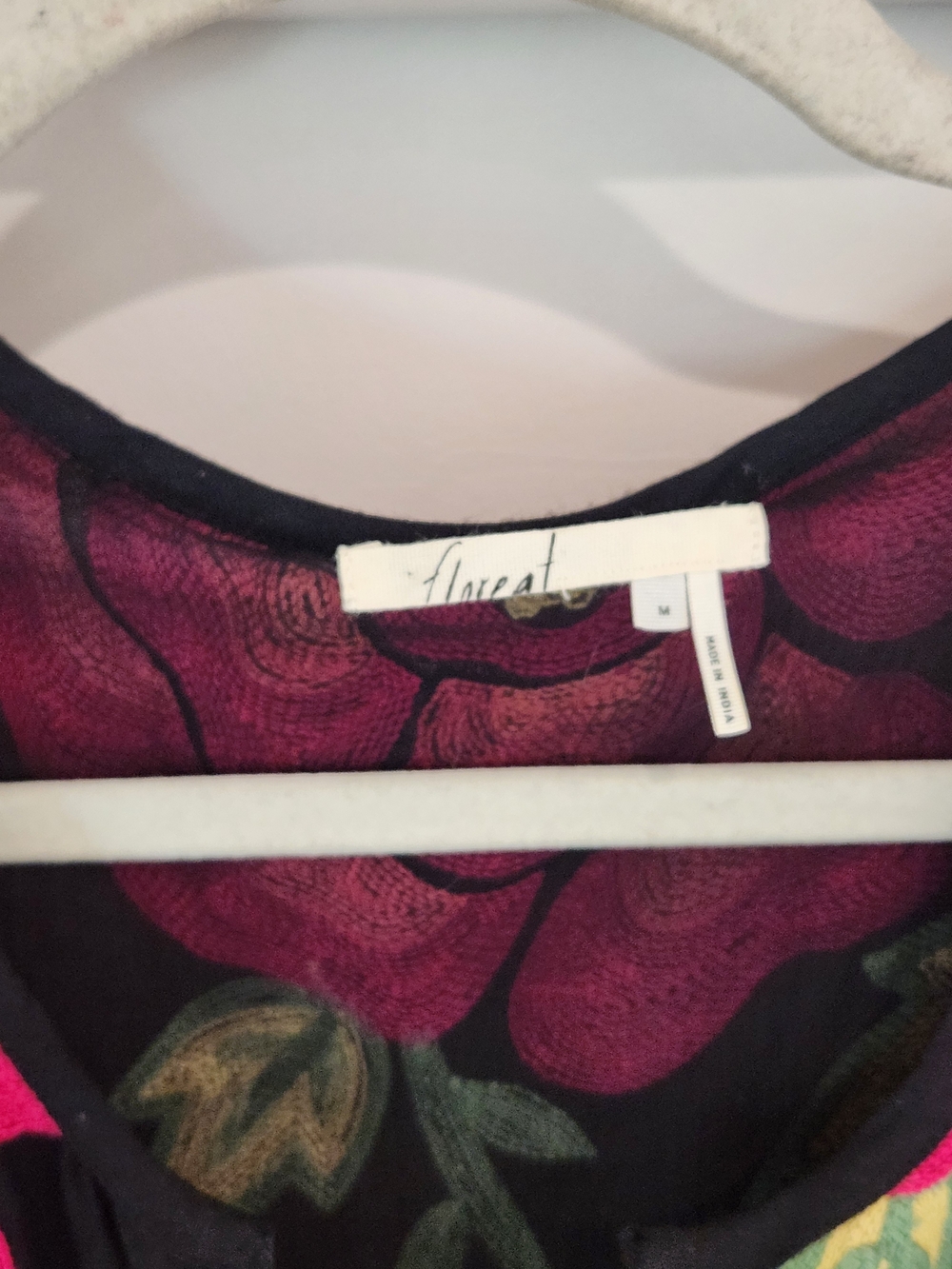 Floreat For Anthropologie Black Tank with Pink Floral Appliqué Embroidery - Picture 4 of 5
